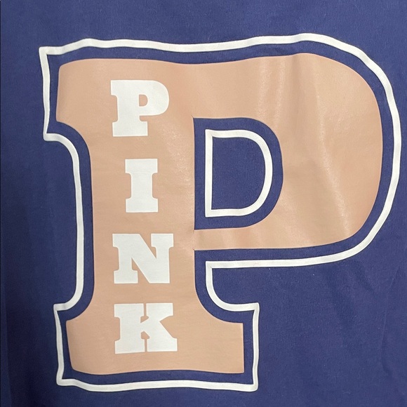 PINK Victoria's Secret Navy Blue Tee with Pink Logo SZ XL - Picture 2 of 4